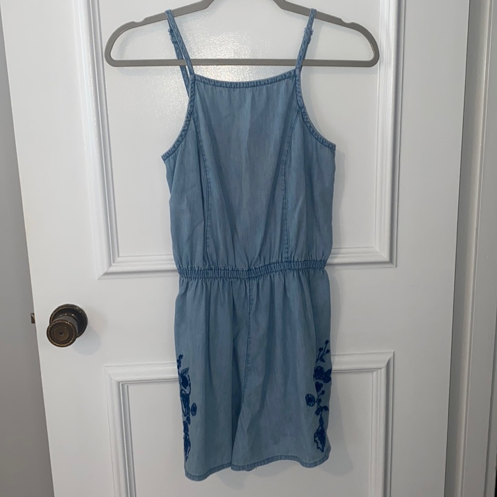Chambray Romper with Navy Stitching